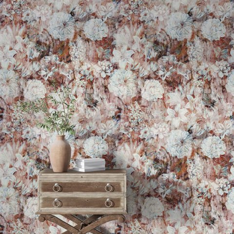 Rustik Çiçekler Oturma Odası Duvar Kağıdı