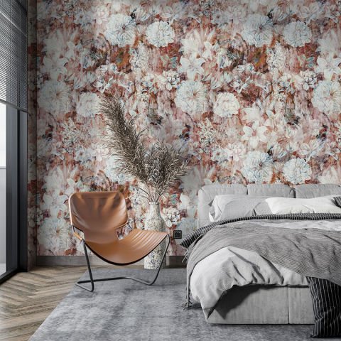 Rustik Çiçekler Oturma Odası Duvar Kağıdı