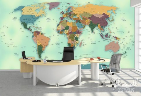 Güncel Siyasi Dünya Haritası Özel Tasarım Duvar Kağıdı