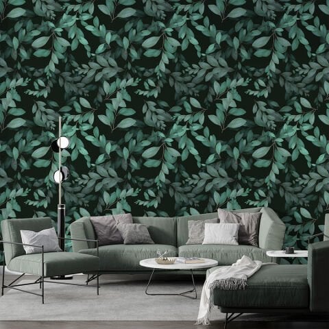 Yeşil Yapraklar Oturma Odası Duvar Kağıdı