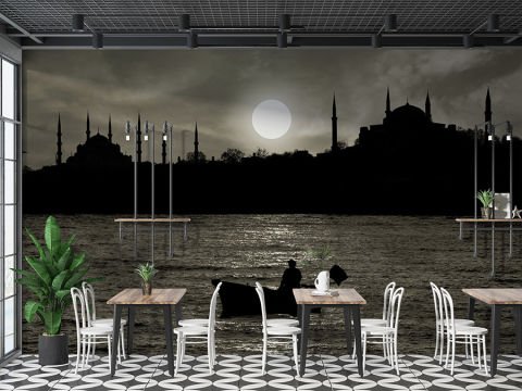 İstanbul Silüeti Salon Ofis Cafe Duvar Kağıdı