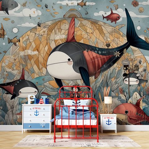 Balinalar ve Balıklar Çocuk ve Bebek Odası Duvar Kağıdı