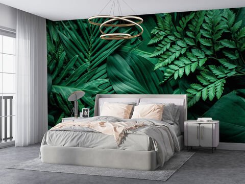 Büyük Yeşil Tropikal Yapraklar Salon Duvar Kağıdı