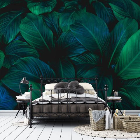 Egzotik Büyük Yapraklar Yatak Odası Duvar Kağıdı