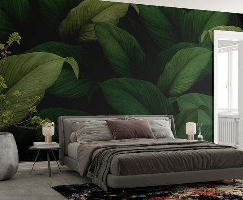 Tropikal Yeşil Büyük Yapraklar Salon Duvar Kağıdı