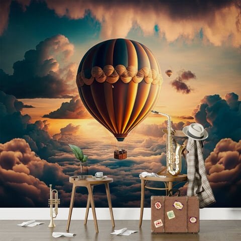 Gökyüzü Temalı Hava Balonu Çocuk Odası Duvar Kağıdı