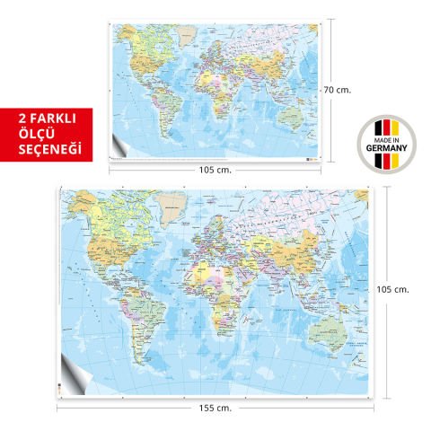 Türkçe Dünya Haritası Kendinden Yapışkanlı Duvar Stickeri