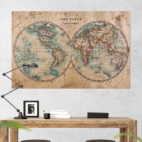 Dünya Yarımküresi Vintage Dekoratif Dünya Haritası Duvar Stickerı