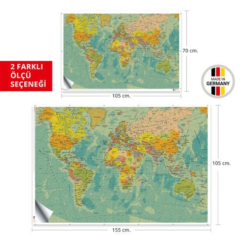 Türkçe Dünya Haritası Eğitim ve Okul Amaçlı Duvar Stickerı
