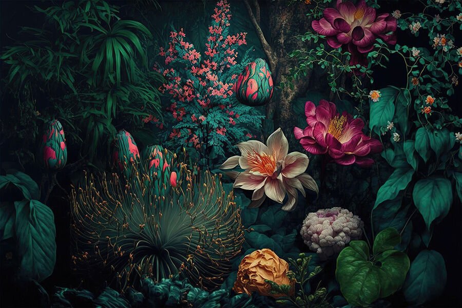 Vintage Botanik Soyut Renkli Çiçekler Orman Duvar Kağıdı