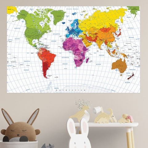 Renkli İngilizce Dünya Haritası Duvar Stickerı