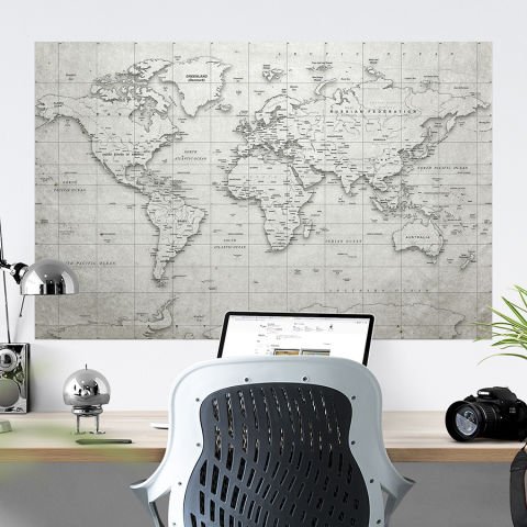 Dünya Haritası Eğitici Öğretici Duvar Sticker, Ofis Dünya Haritası, Gri Renkli Dünya Haritası