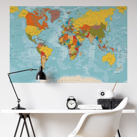 Dünya Haritası Duvar Sticker, Okul Haritaları, Ofis Dünya Haritası, Kendinden Yapışkanlı Harita