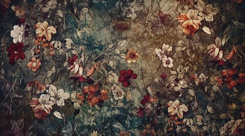 Nostaljik Vintage Renkli Çiçekler Oturma Odası Duvar Kağıdı