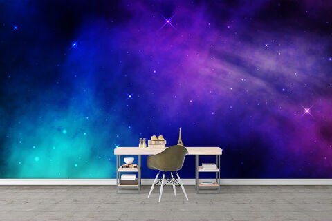 Sulu Boya Efektli Galaksi ve Yıldızlar Duvar Kağıdı