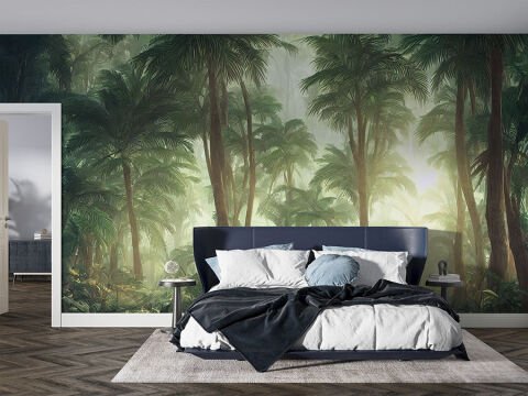 Palmiye Ağaçları Orman Salon Mutfak Duvar Kağıdı