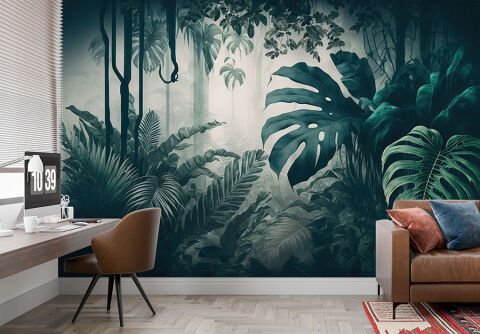 Egzotik Büyük Palmiye Yaprakları Duvar Kağıdı, Yeşil Yapraklar Salon Duvar Kağıdı, Otel Duvar Kağıdı