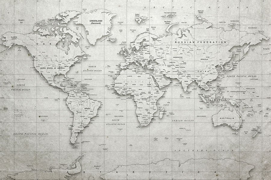 Dünya Haritası Güncel Siyasi Gri Renk Ofis İşyeri Okul Duvar Kağıdı