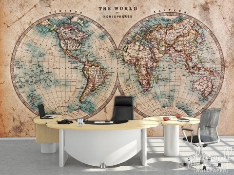 Vintage Dekoratif Dünya Haritası Duvar Kağıdı