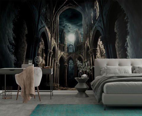 Karanlık Temalı Kilise ve Ay Gotik Duvar Kağıdı