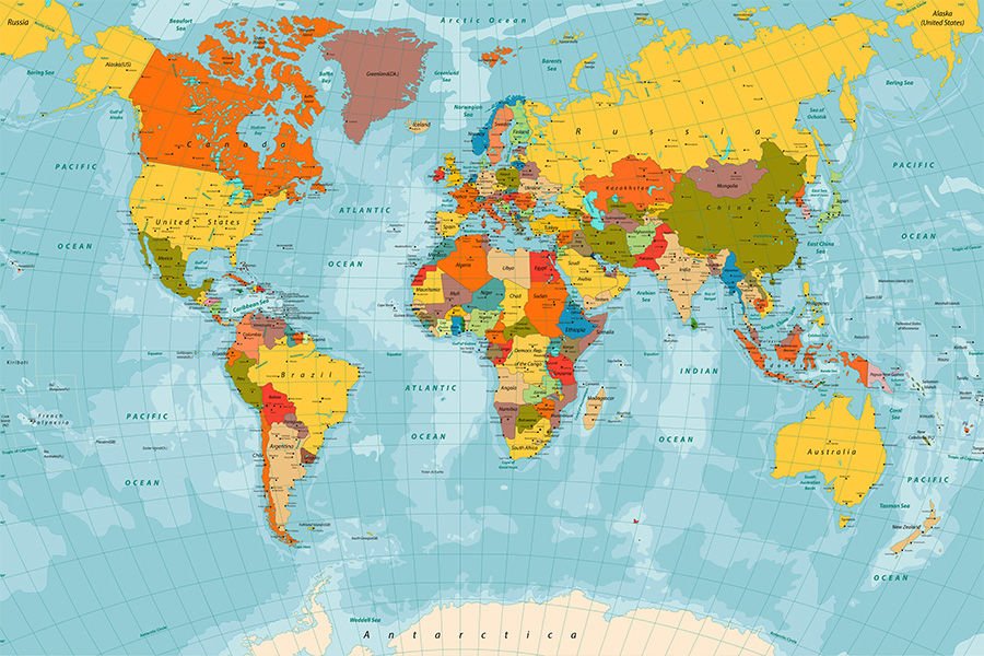 Güncel Renkli Dünya Haritası Oteller ve Acenteler İçin Duvar Kağıdı