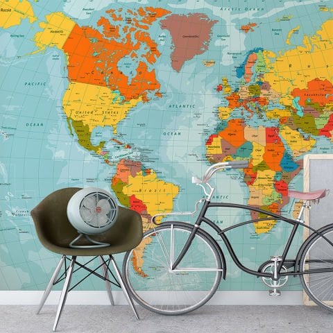 Güncel Renkli Dünya Haritası Oteller ve Acenteler İçin Duvar Kağıdı