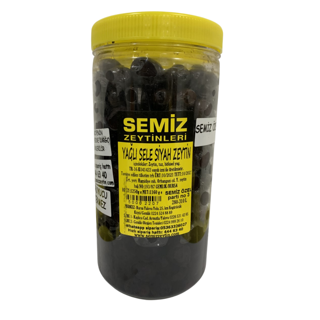 Yağlı Sele Siyah Zeytin Semiz Özel 1,25 KG e