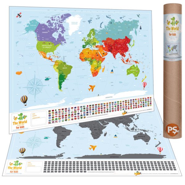 Kazınabilir Dünya Haritası (Çocuklar İçin) 70x100 cm Scratch Map