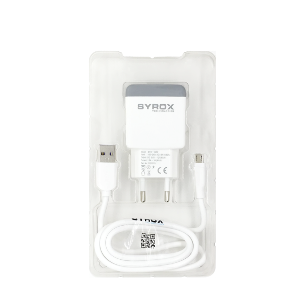 Syrox Q30 MicroUSB Girişli 3.0 Amper Hızlı Şarj Aleti Beyaz-Gri