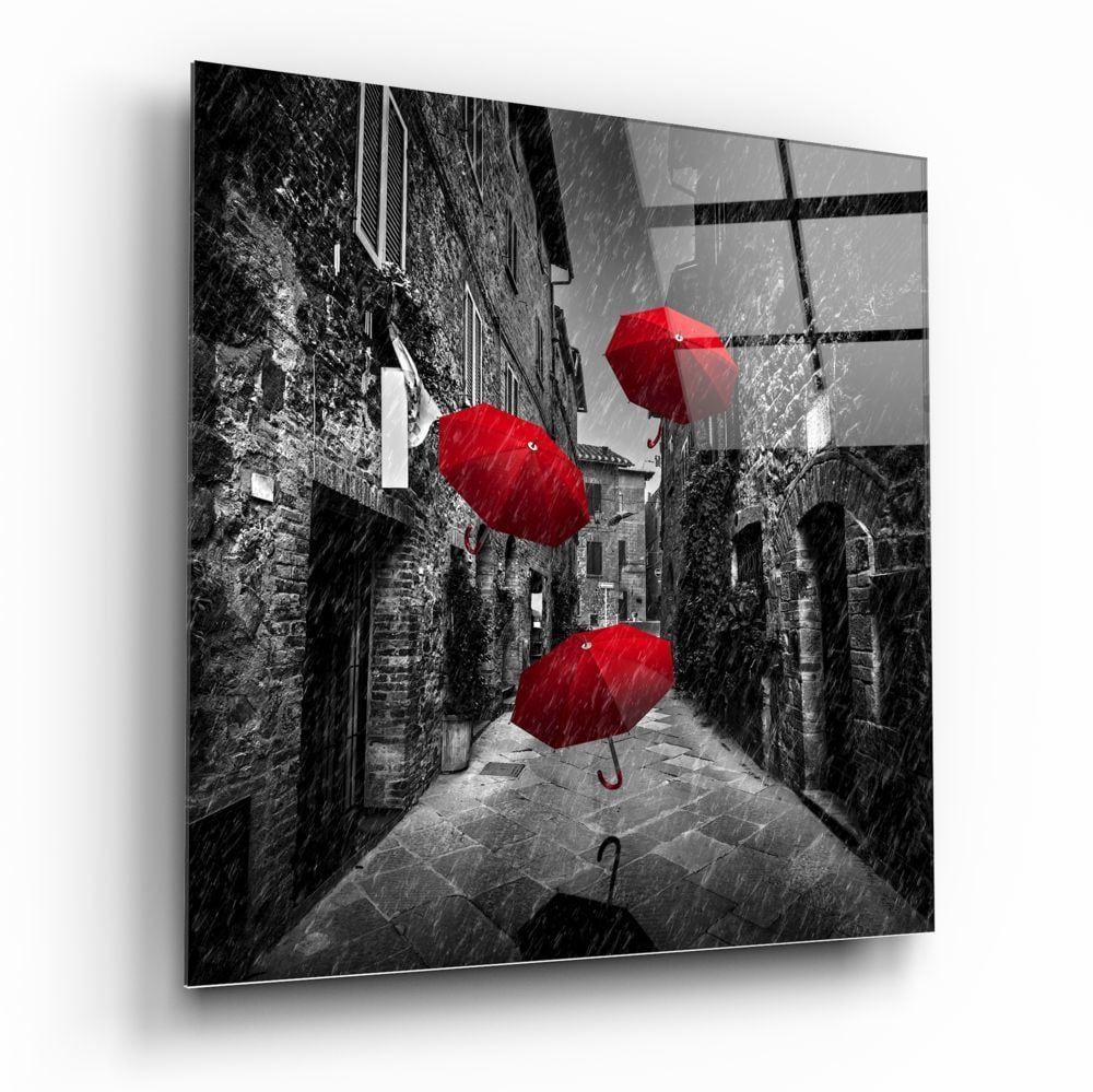 Kırmızı Şemsiyeler Cam Tablo