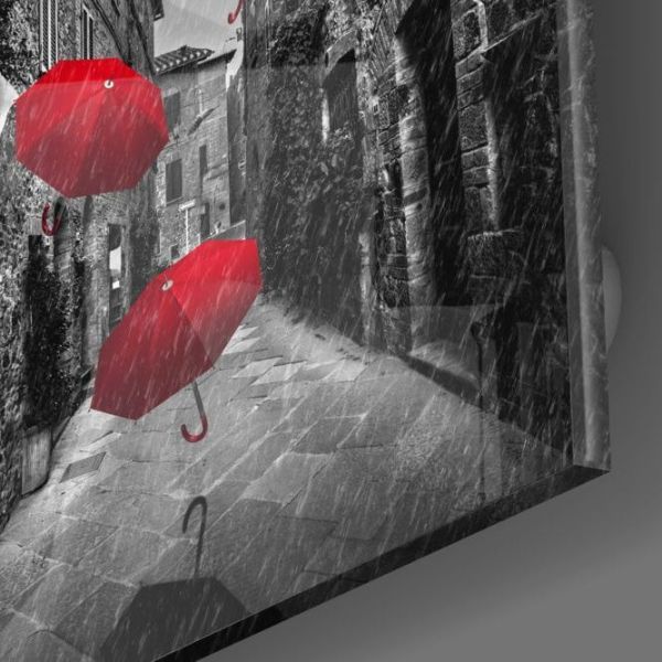 Kırmızı Şemsiyeler Cam Tablo