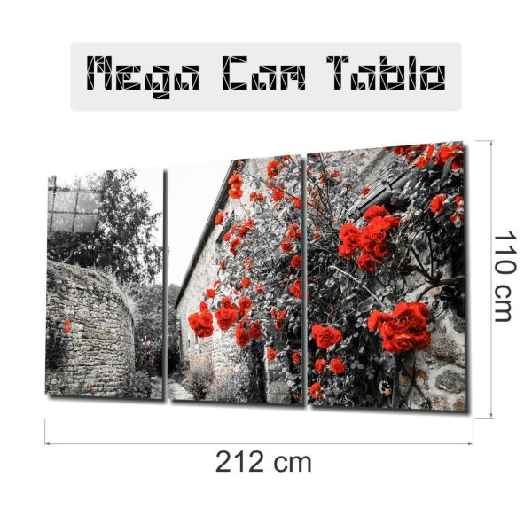 Kırmızı Çiçekler Mega Cam Tablo