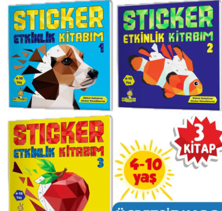 4-10 Yaş Sticker Etkinlik Kitabım Seti (Eğlenceli Sticker Etkinlikleriyle Dikkat Geliştirme Serisi)