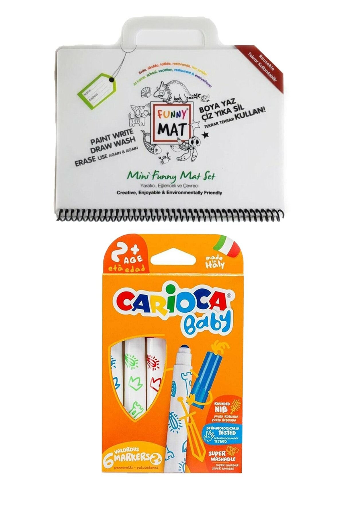 Akademi Çocuk Funny Mat Mini Ve Carioca Süper Jumbo Baby 6'lı Keçeli Kalem (boya Ve Kolayca Sil)