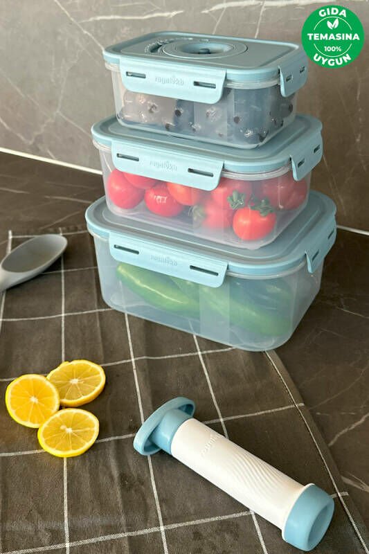 Primanova Seoul Üçlü Vakumlu Saklma Kabı+Pompa 2500ml+1300ml+600m-lSKS01-16-02