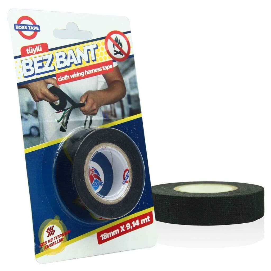 Geseus Boss Çokamaçlı Siyah Tüylü Bez Bant İzalasyon Bandı 18mmx9mt