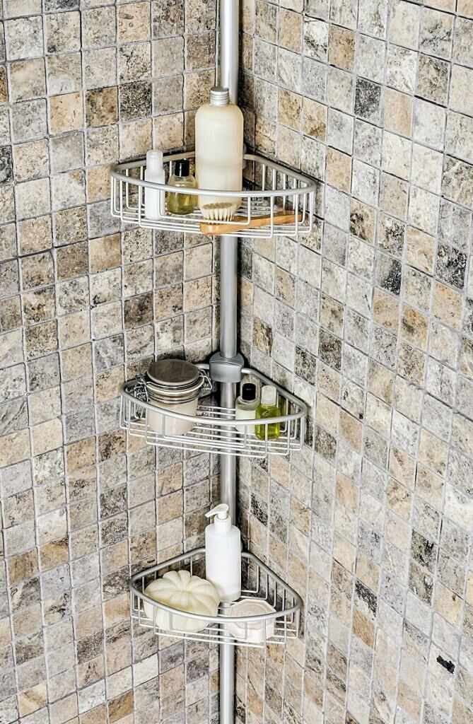 Primanova Alüminyum Raflı Yaylı Banyo Köşe Rafı Üç Raflı N40