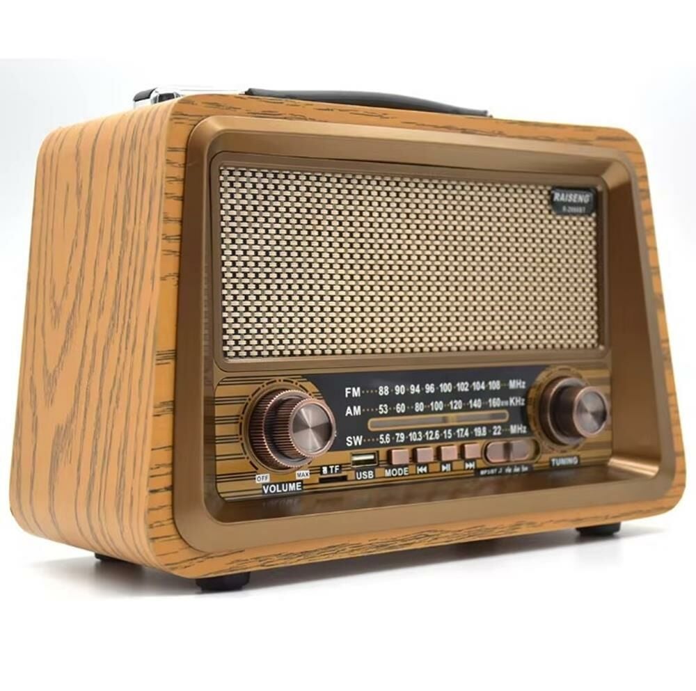 Nostaljik Ahşap Şarzlı 3 Bant Radyo,Tf,Usb Girişli,Fm Radyo,Bluetooth Bağlantılı- R-2066BT-AÇIK KAHVE
