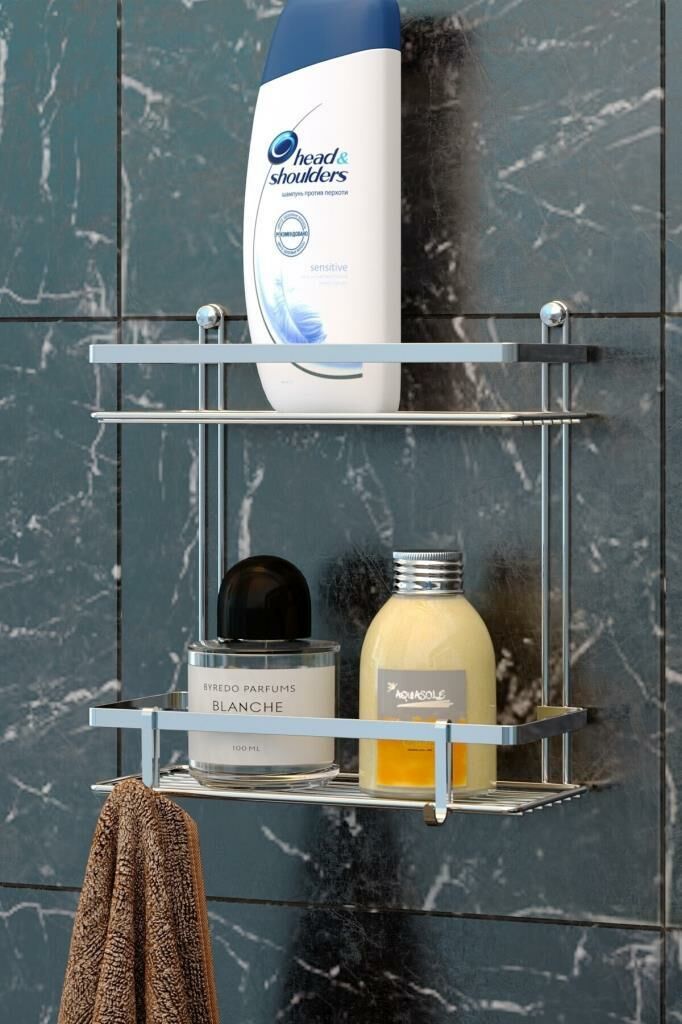 Geseus İki Katlı Kancalı Banyo Rafı ES067-KROM