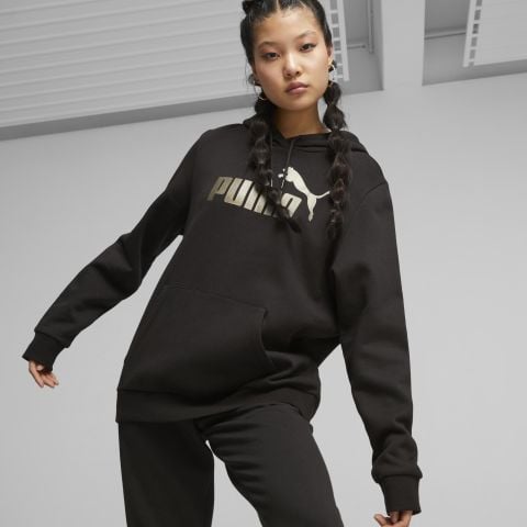 Puma ESS+ Metallic Logo Hoodie Siyah Kadın Sweatshirt -84995841-