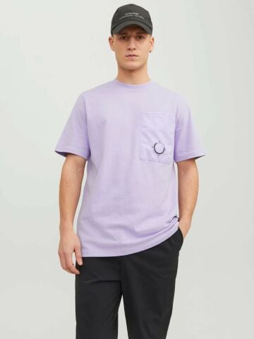 Jack Jones JCowater Overlay Tee SS Crew Neck Erkek Tişört Lila 12235293