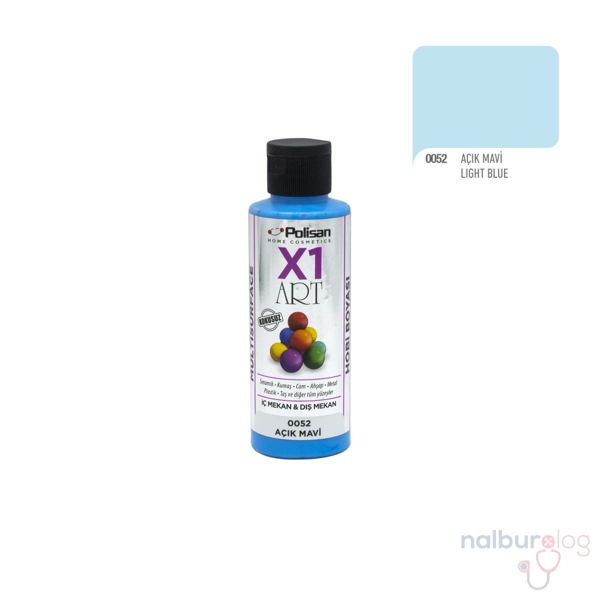 Polisan X1ART Multisurface Hobi Boyası 120ml - 0052 Açık Mavi