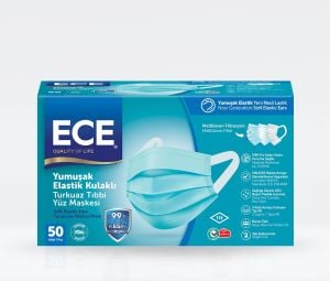 Ece Tıbbi Maske Gövdeden Lastikli Turkuaz 50'li