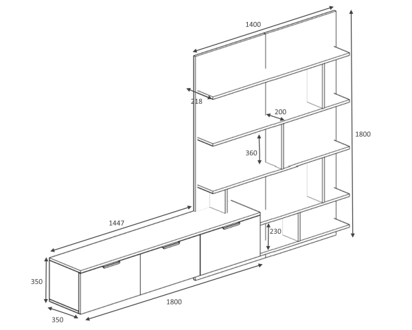 Dmodül Softline-M2  Tv Ünitesi 285 cm Gri Beyaz