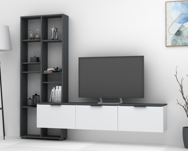 Dmodül Softline-M4  Tv Ünitesi 215 cm Gri Beyaz