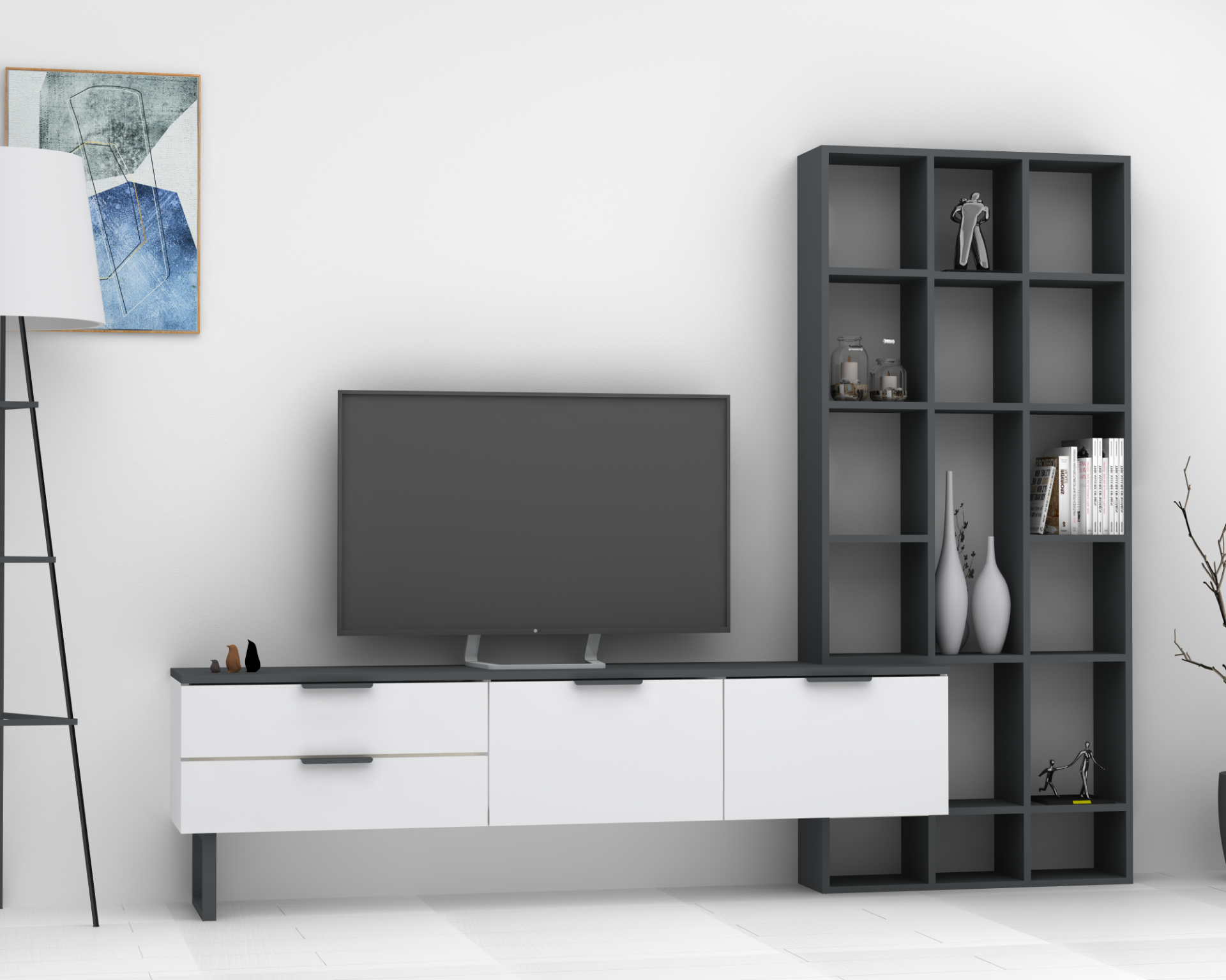 Dmodül Softline-M1  Tv Ünitesi 233 cm Gri Beyaz