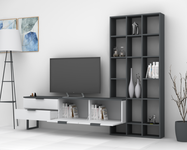 Dmodül Softline-M1  Tv Ünitesi 233 cm Gri Beyaz