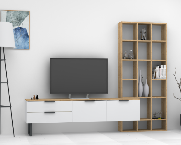 Dmodül Softline-M1  Tv Ünitesi 233 cm Meşe Beyaz