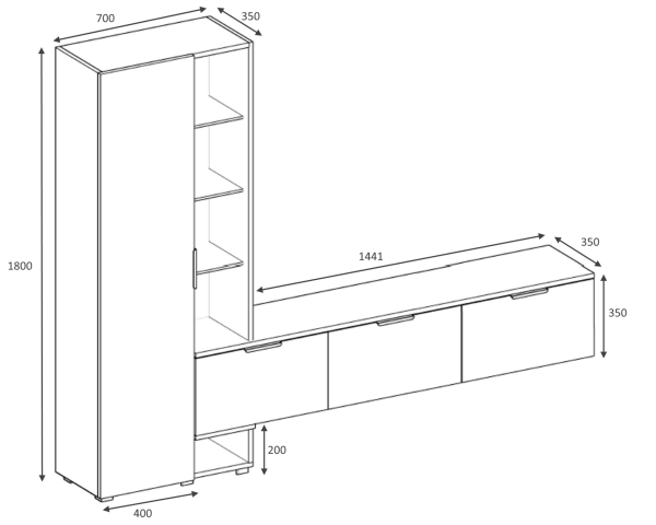 Dmodül Softline-M3  Tv Ünitesi 223 cm Gri Beyaz