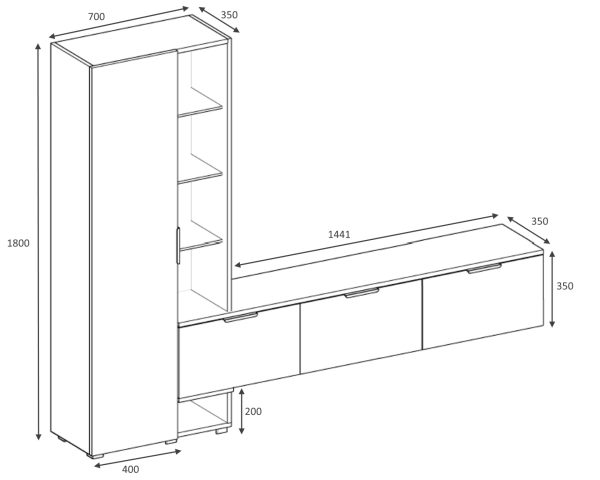 Dmodül Softline-M3  Tv Ünitesi 223 cm Meşe Beyaz